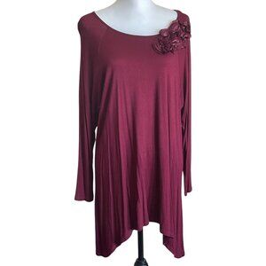 Yvos Woman PLUS 18/20 Floral Boat Neck Flowy Tunic Long Sleeve Top Vacay Resort